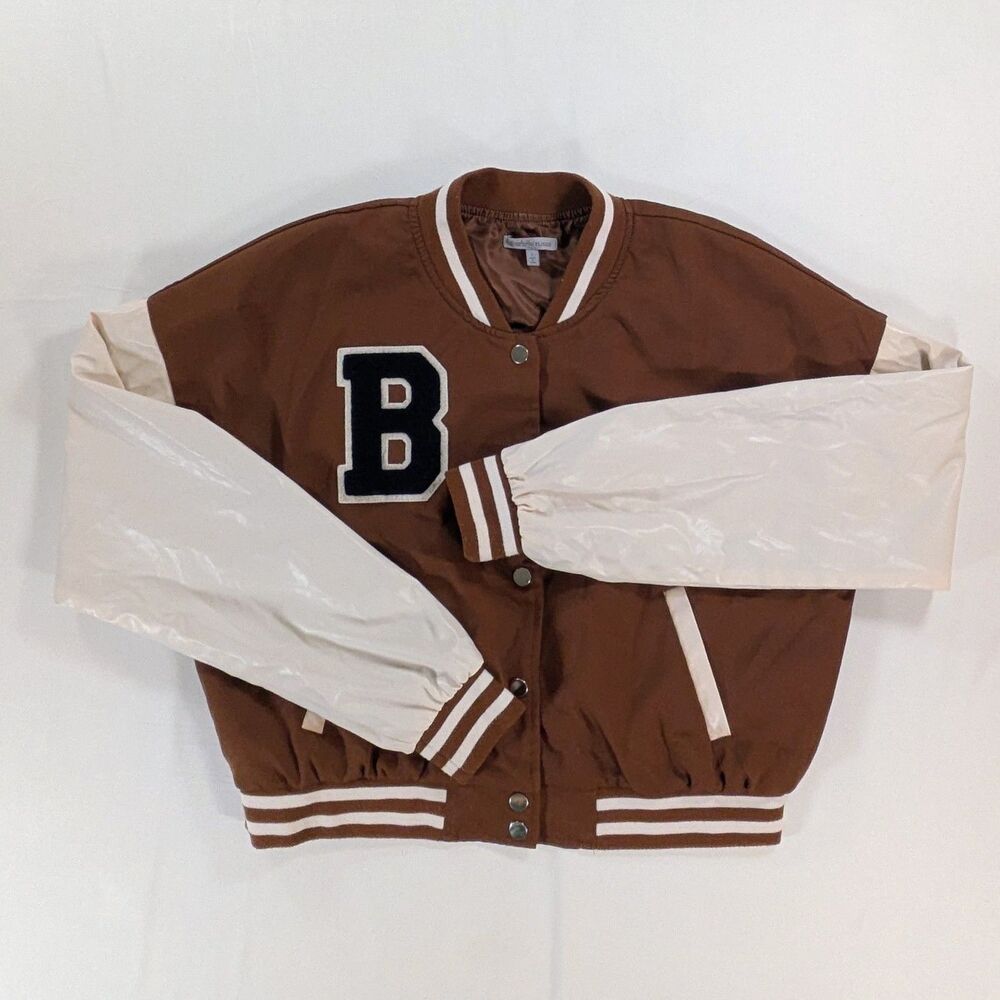 Charlotte Russe Jacket Womens Large Varsity Bomber Cropped Letterman B Patch